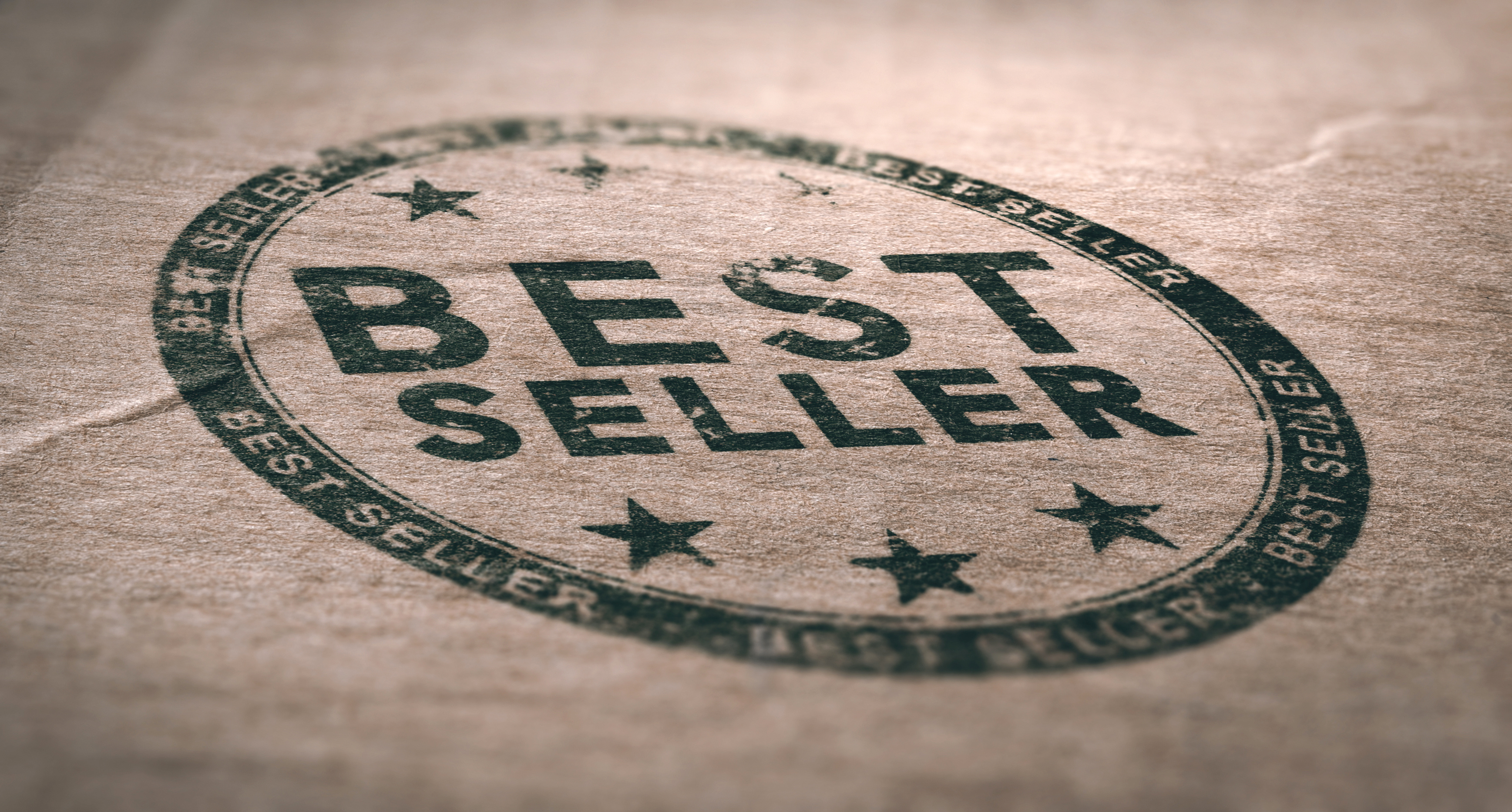 Old Best Seller Label Over Brown Paper Background