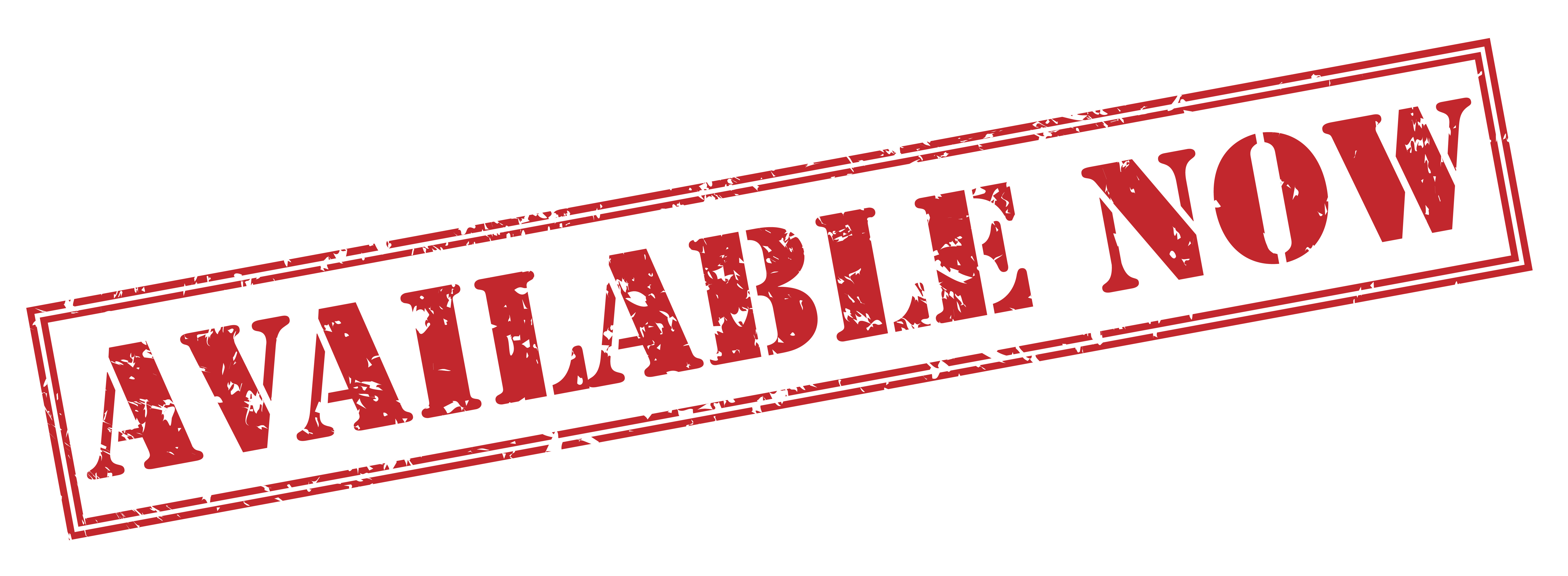available now red stamp on white background